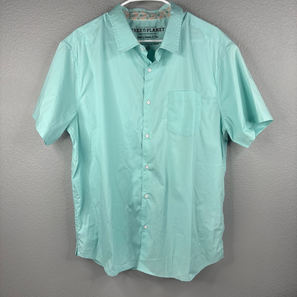 Men’s Soft Relaxed Fit Turquoise Button Up Shirt - Free Planet